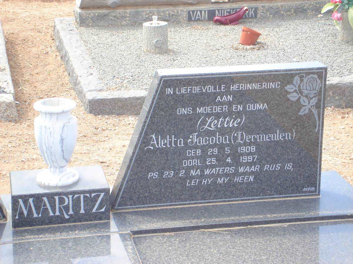 MARITZ Aletta Jacoba nee VERMEULEN 1908-1997