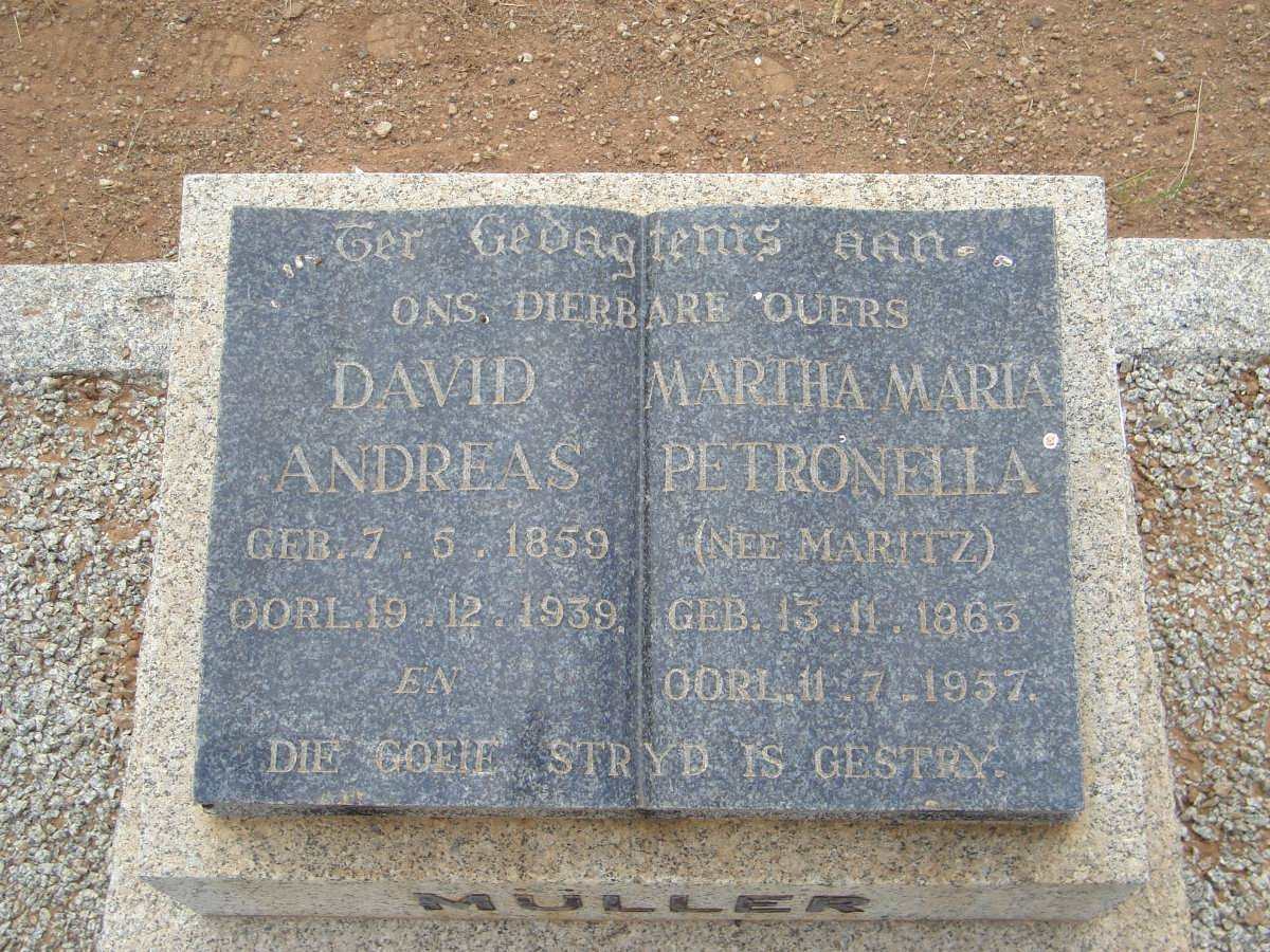 MULLER David Andreas 1859-1939 &amp; Martha Maria Petronella MARITZ 1863-1957