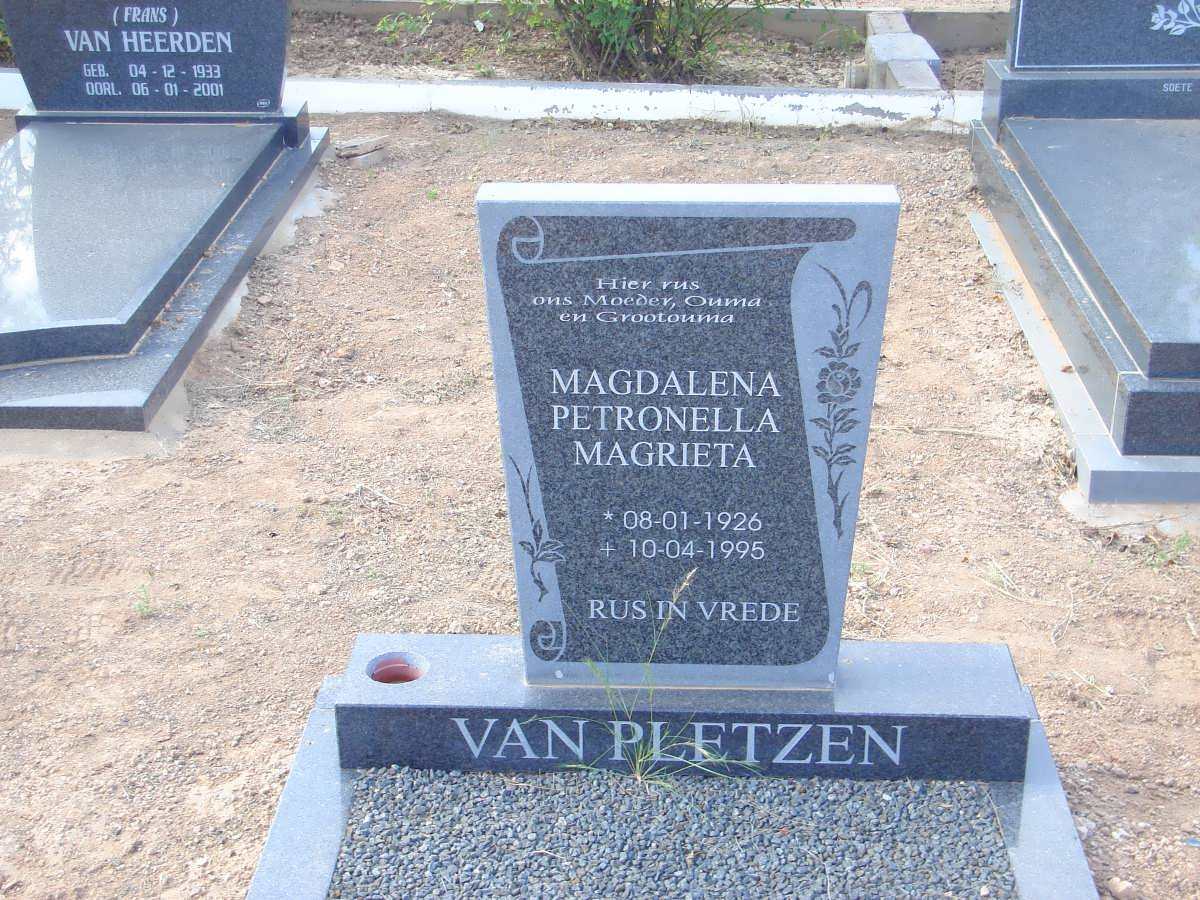 PLETZEN Magdalena Petronella Magrieta, van 1926-1995