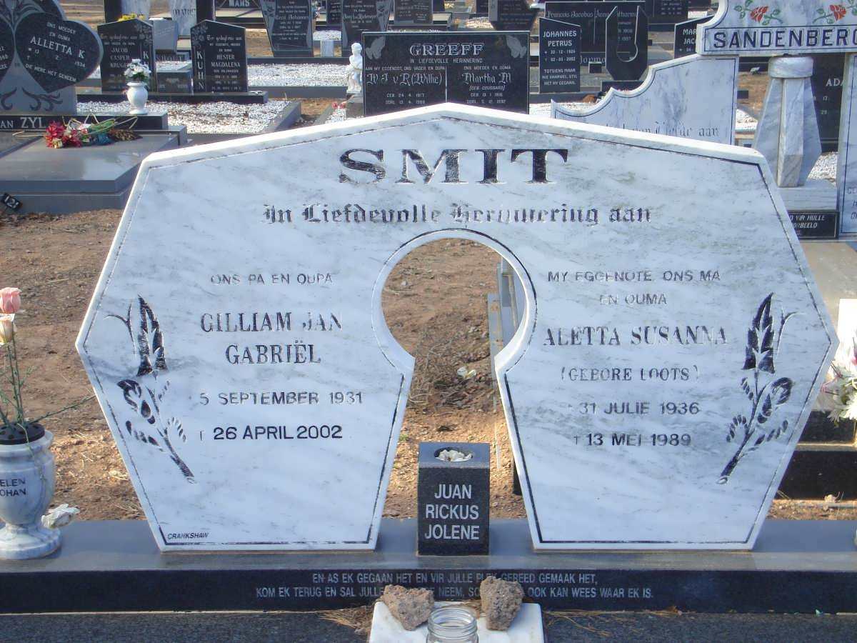 SMIT Gilliam Jan Gabriel 1931-2002 &amp; Aletta Susanna LOOTS 1936-1989