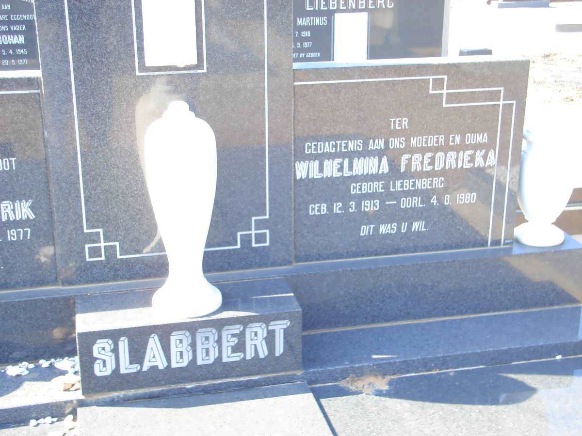 SLABBERT  Wilhelmina Fredrieka nee  LIEBENBERG 1913-1980