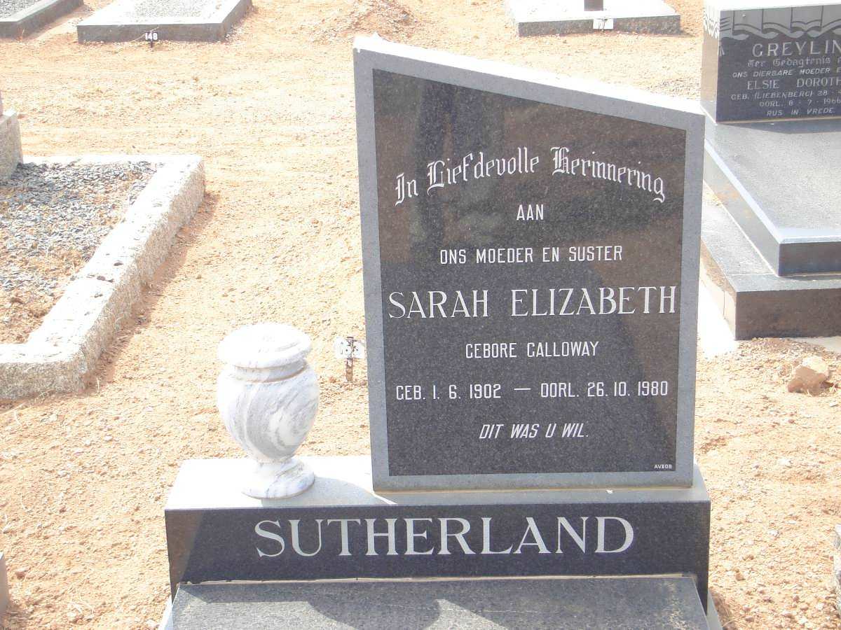 SUTHERLAND Sarah Elizabeth nee GALLOWAY 1902-1980