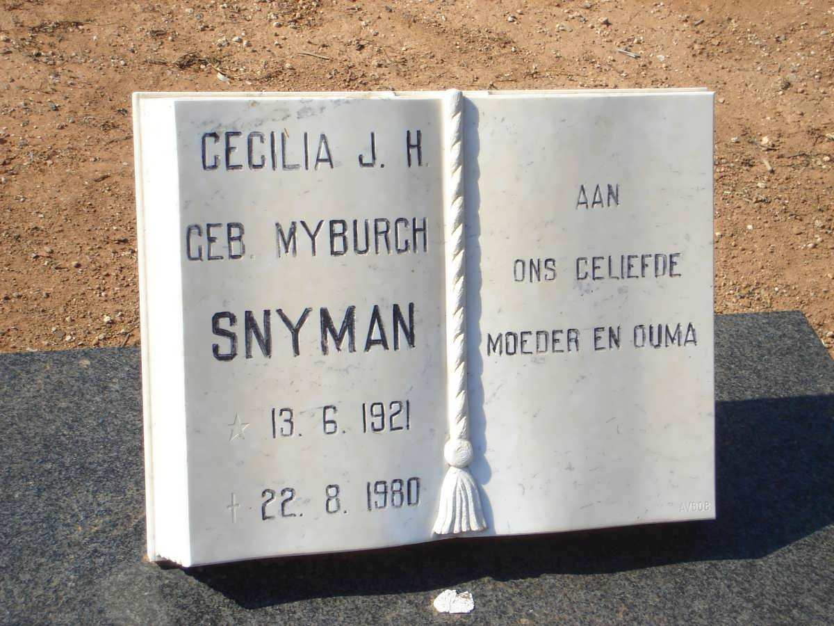 SNYMAN Cecilia J.H. nee MYBURGH 1921-1980