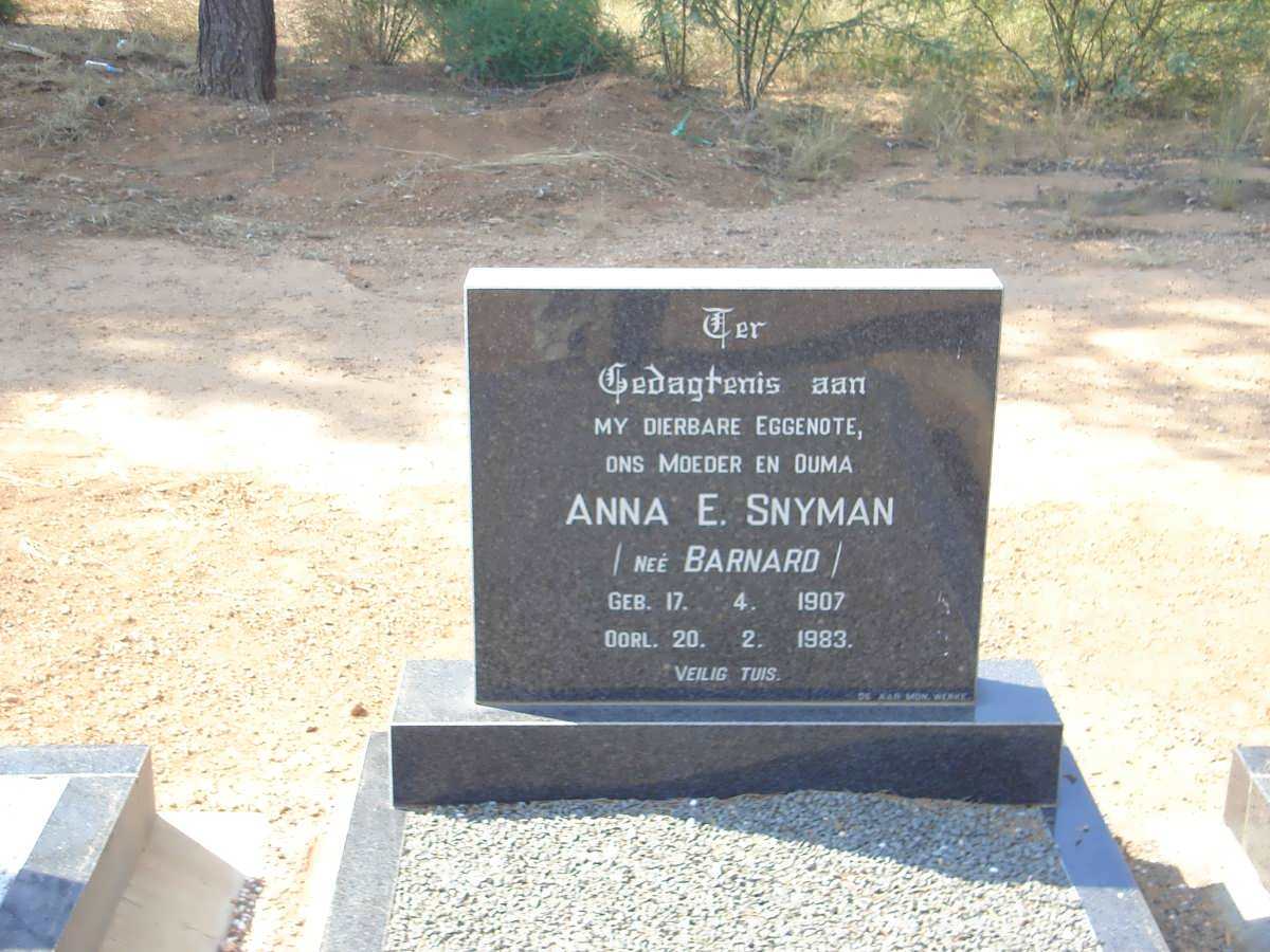 SNYMAN Anna E. nee BARNARD 1907-1983