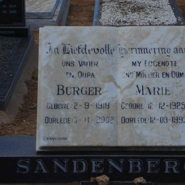 SANDENBERGH Burger 1919-2002 &amp; Marie 1925-1993