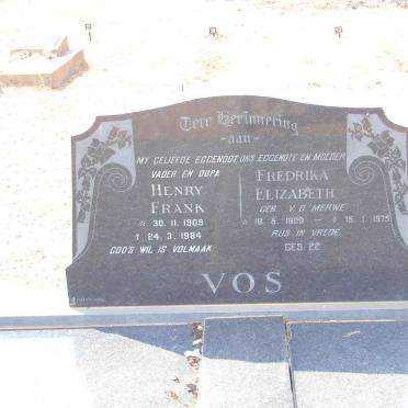 VOS Henry Frank 1909-1984 &amp; Fredrika Elizabeth VAN DER MERWE 1909-1975