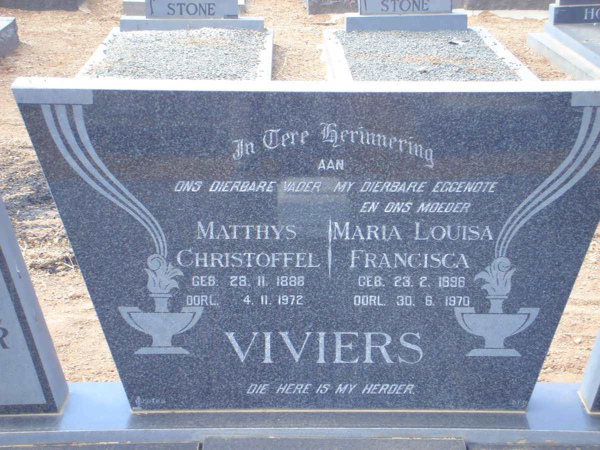 VIVIERS Matthys Christoffel 1888-1972 &amp; Maria Louisa Francisca 1896-1970