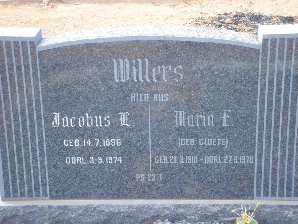 WILLERS Jacobus L. 1896-1974 &amp; Maria E. CLOETE 1910-1970