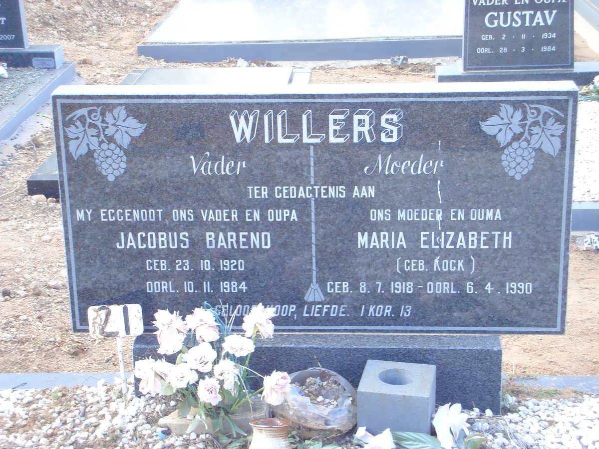 WILLERS Jacobus Barend 1920-1984 &amp; Maria Elizabeth KOCK 1918-1990