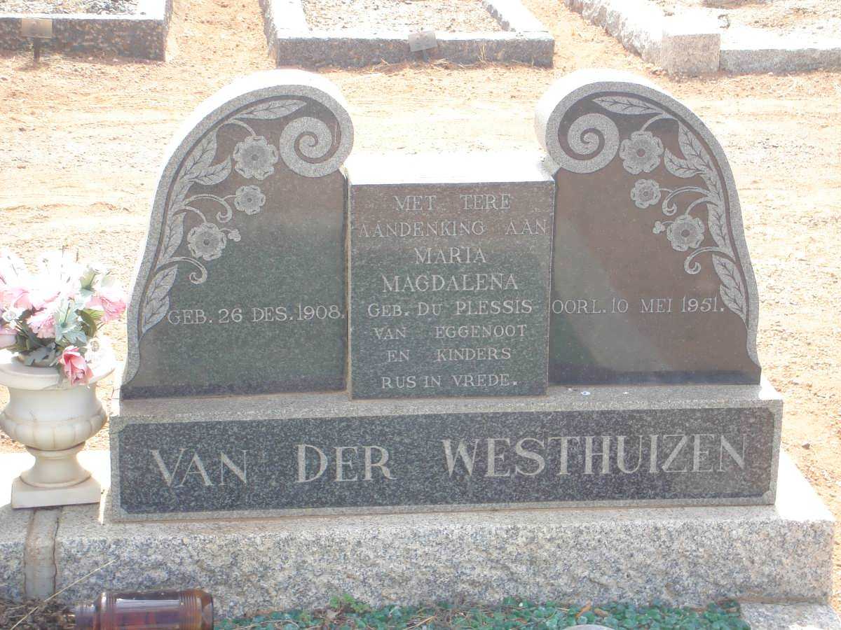 WESTHUIZEN Maria Magdalena, van der nee DU PLESSIS 1908-1951