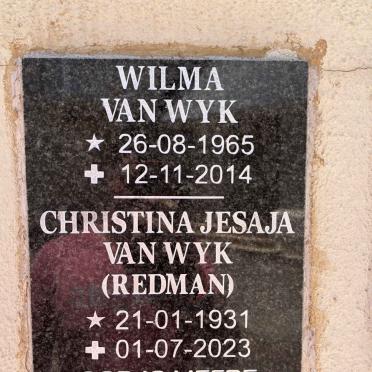 WYK Christina Jesaja, van nee REDMAN 1931-2023 : : VAN WYK Wilma 1965-2014