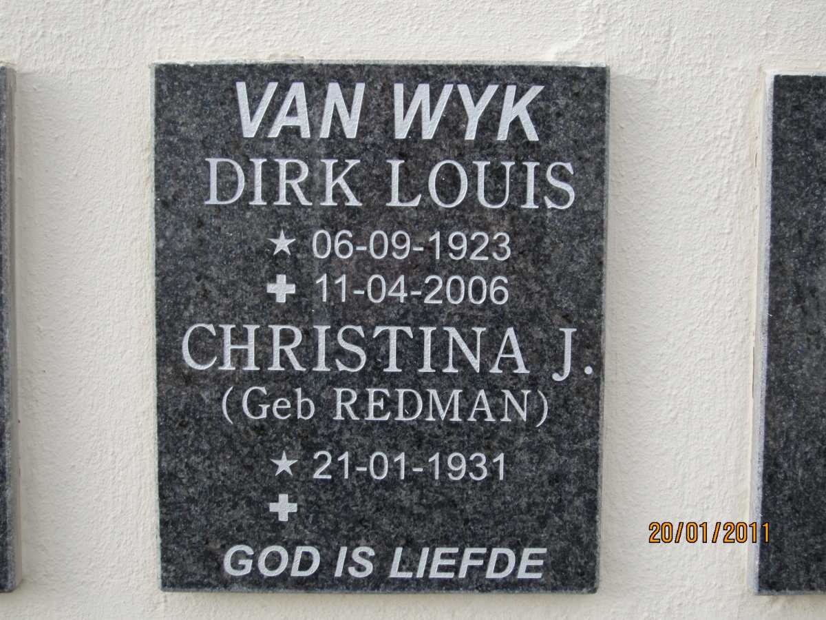 WYK Dirk Louis, van 1923-2006 &amp; Christina J. REDMAN 1931-