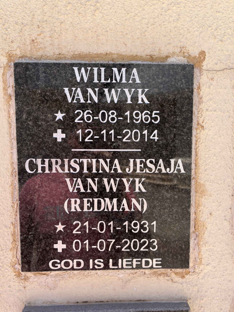 WYK Christina Jesaja, van nee REDMAN 1931-2023 : : VAN WYK Wilma 1965-2014