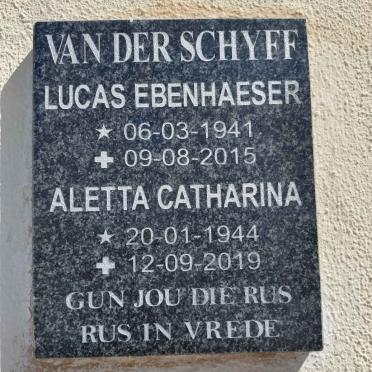 SCHYFF Lucas Ebenhaeser, van der 1941-2015 & Aletta Catharina 1944-2019