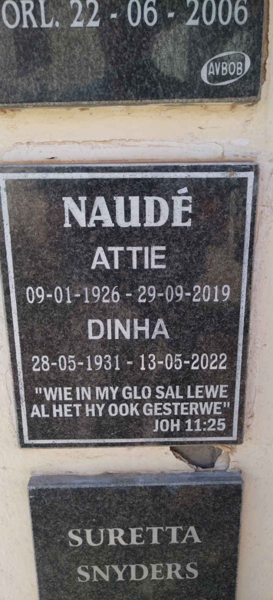 NAUDE Attie 1926-2019 & Dinha 1931-2022