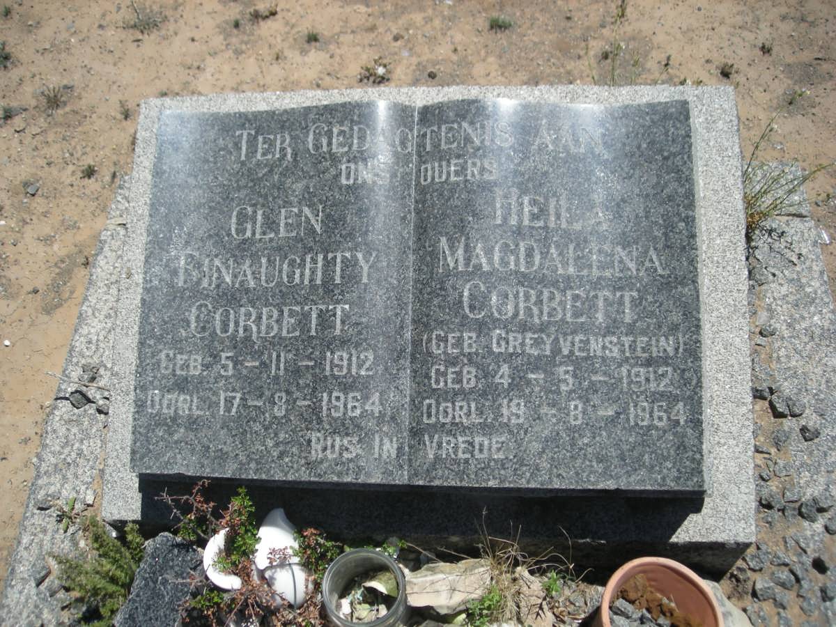 CORBETT Glen Finaughty 1912-1964 &amp; Heila Magdalena GREYVENSTEIN 1912-1964