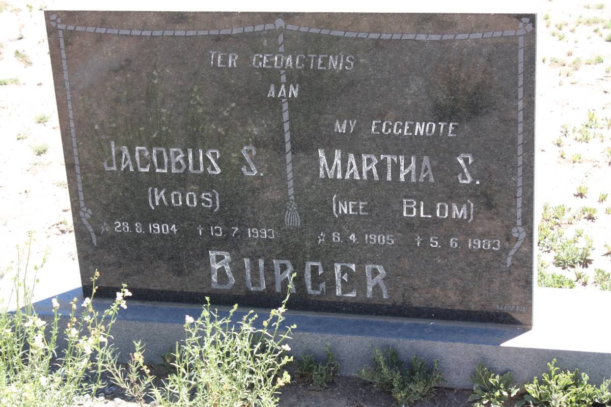 BURGER Jacobus S. 1904-1993 &amp; Martha S. BLOM 1905-1983