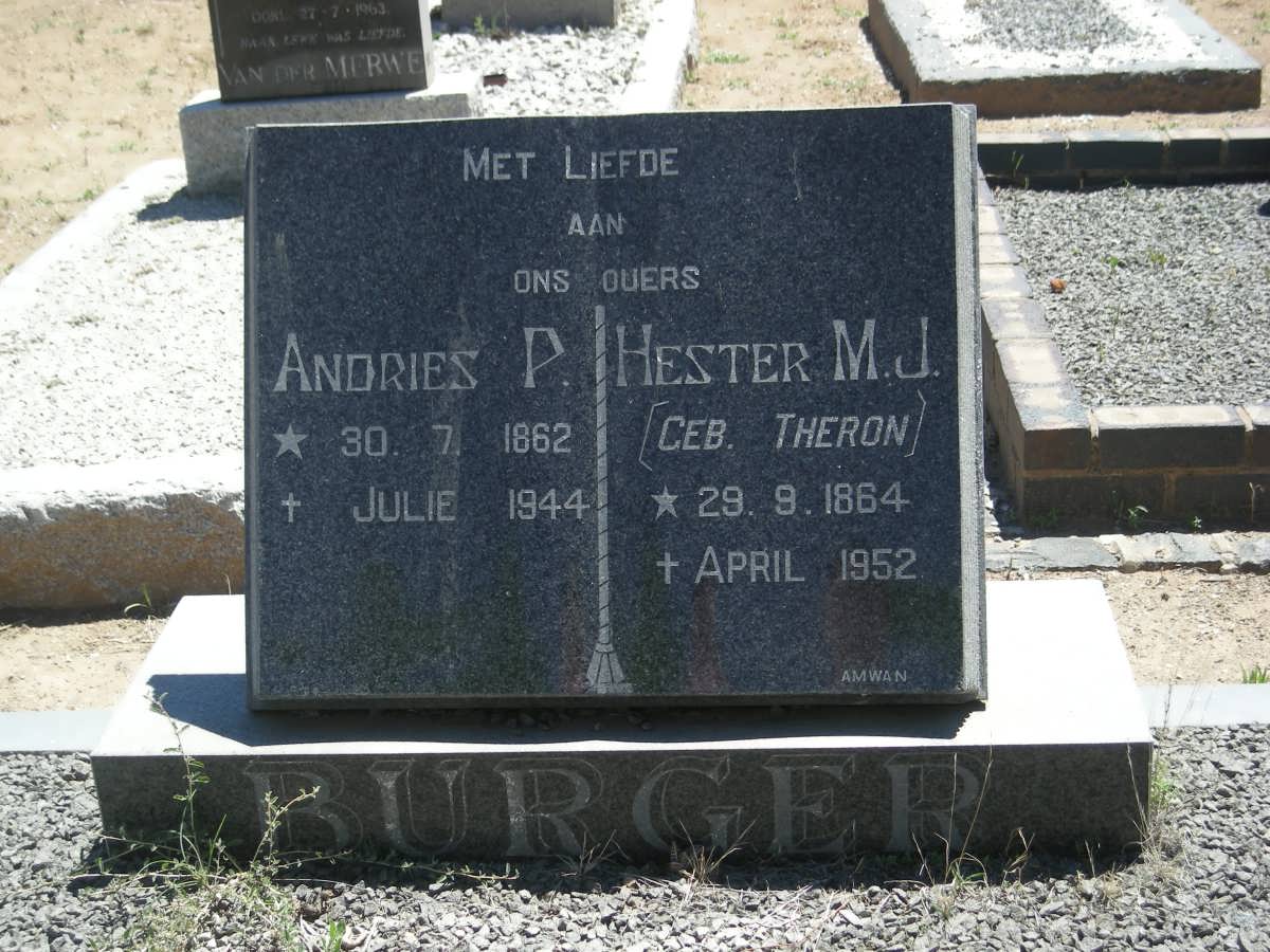BURGER Andries P. 1862-1944 &amp; Hester M.J. THERON 1864-1952