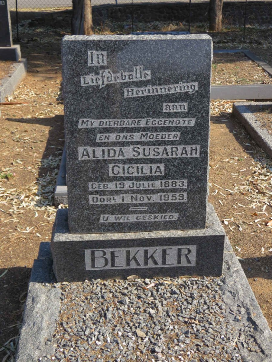 BEKKER J.F. 1882-1962 &amp; Alida Susarah Cicilia 1883-1959