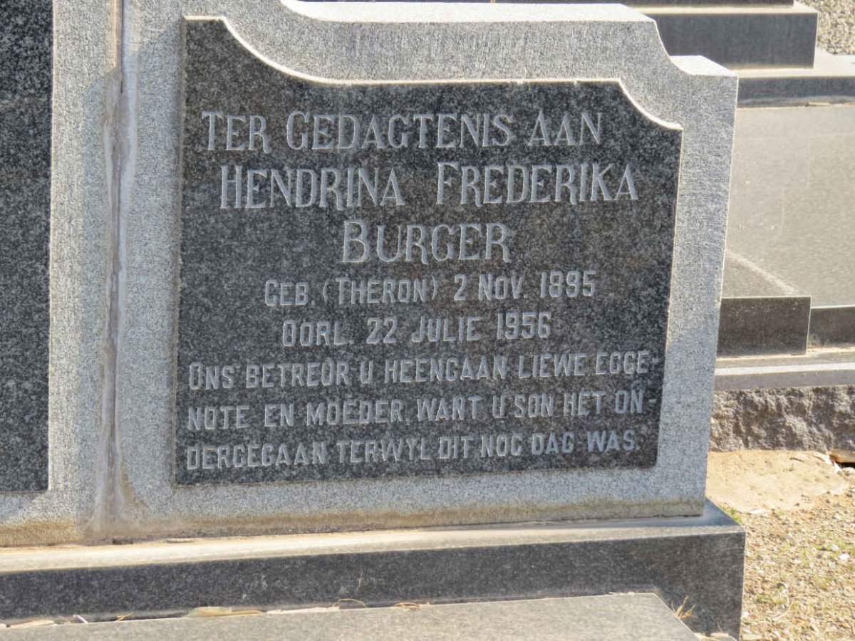 BURGER Schalk Jacobus Theron 1892-1960 &amp; Hendrina Frederika THERON 1895-1956