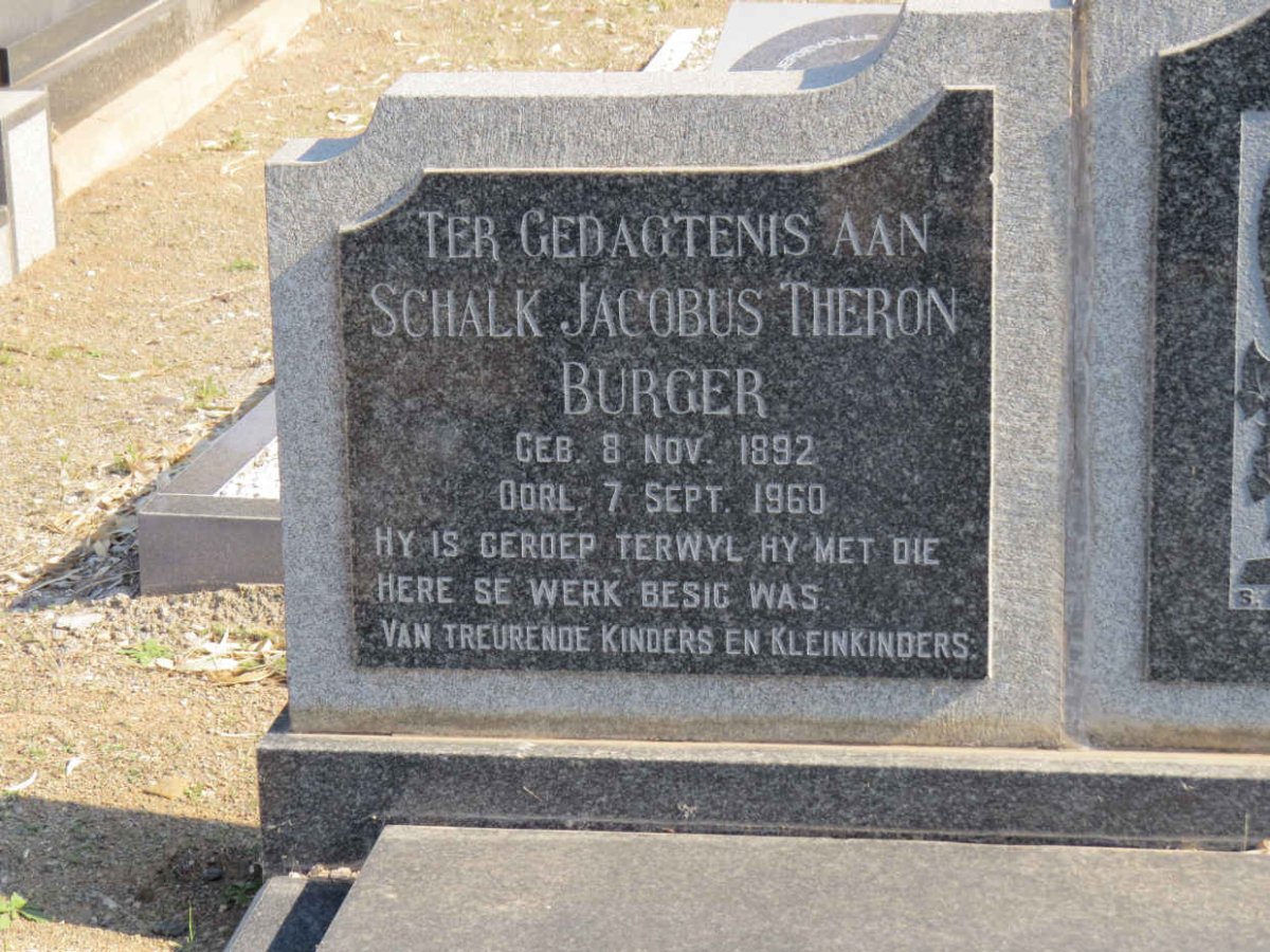 BURGER Schalk Jacobus Theron 1892-1960 &amp; Hendrina Frederika THERON 1895-1956