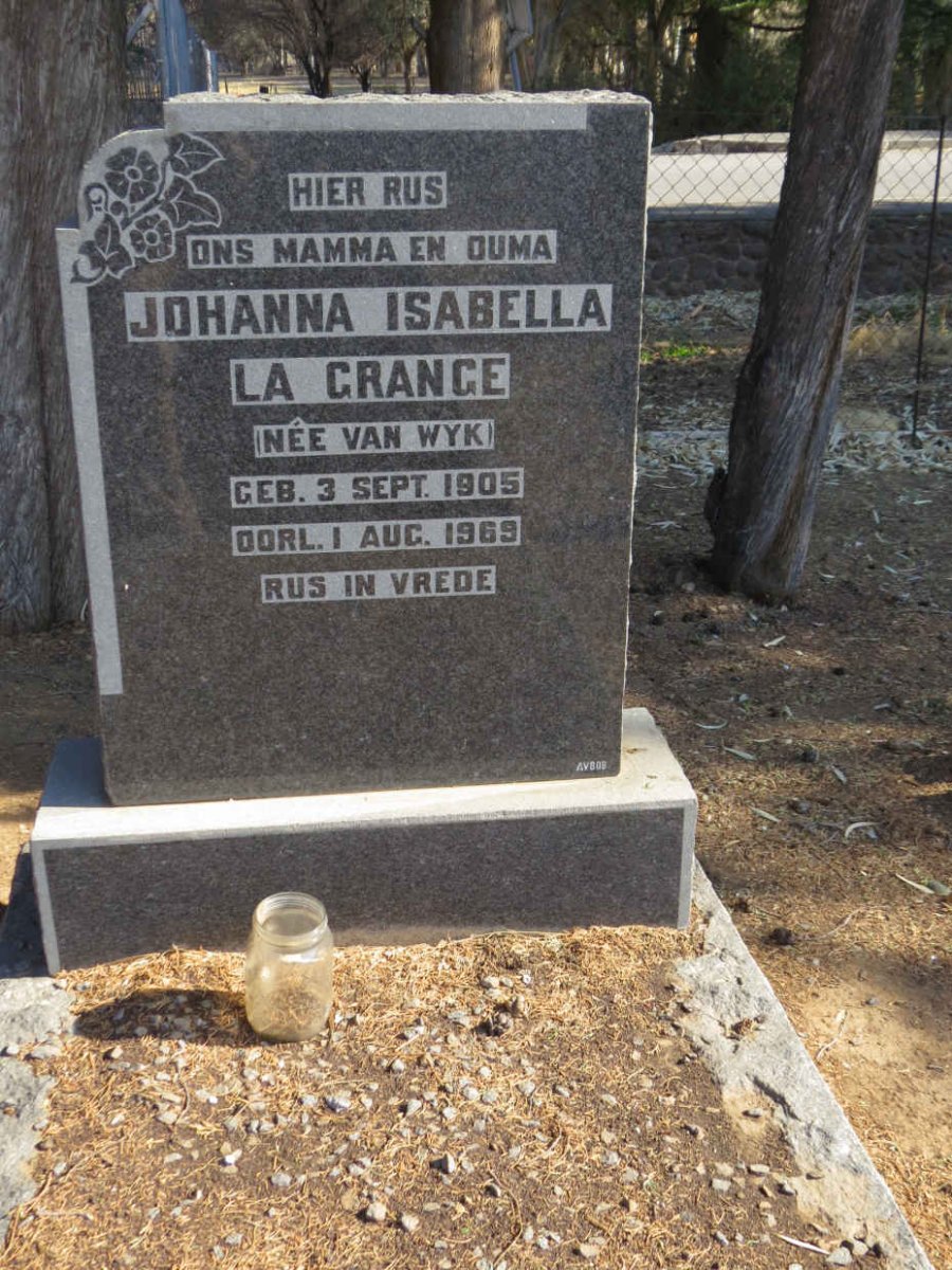 GRANGE Johanna Isabella, la nee VAN WYK 1905-1969