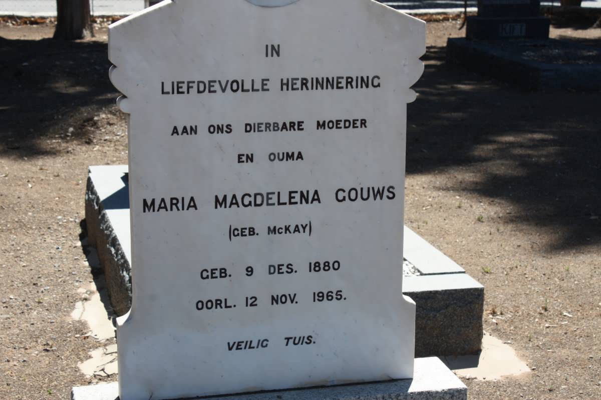 GOUWS Maria Magdelena  nee McKAY 1880-1965