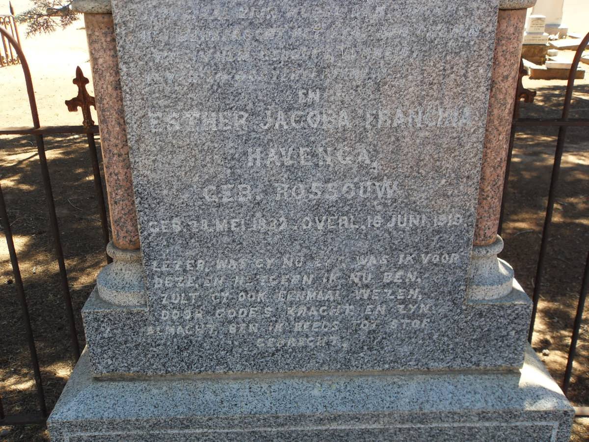 HAVENGA Johannes Jacobus 182?-1894 &amp; Esther Jacoba Francina ROSSOUW 1832-1919