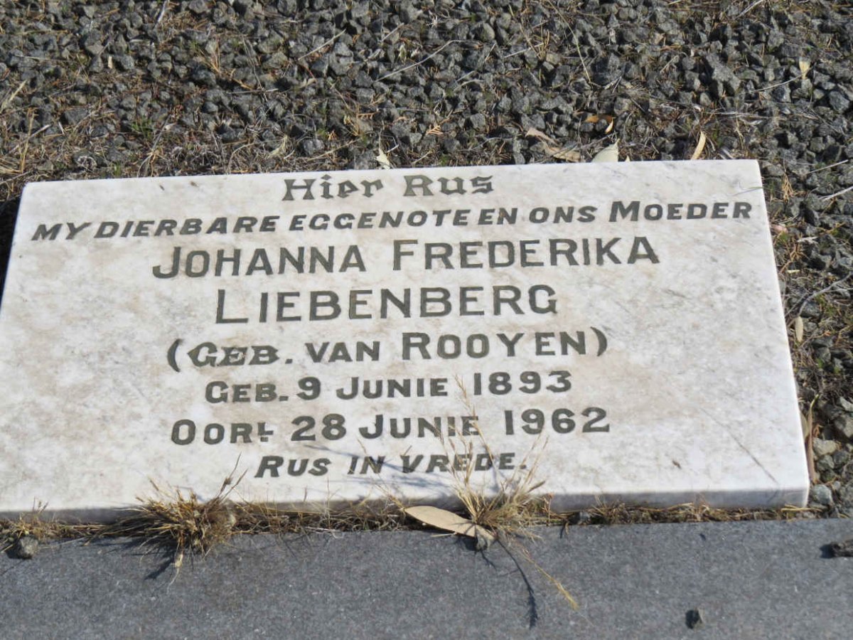 LIEBENBERG Hercules David Gerhardus 1895-1981 &amp; Johanna Frederika VAN ROOYEN 1893-1962