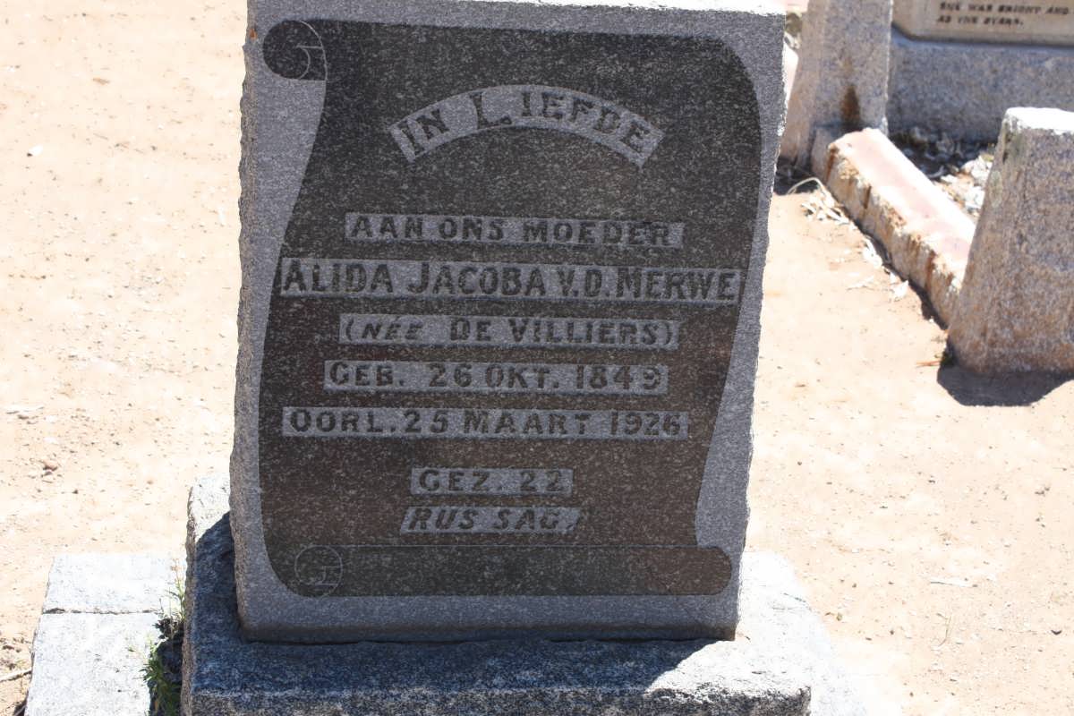 MERWE Alida Jacoba, v.d. nee DE VILLIERS 1849-1926