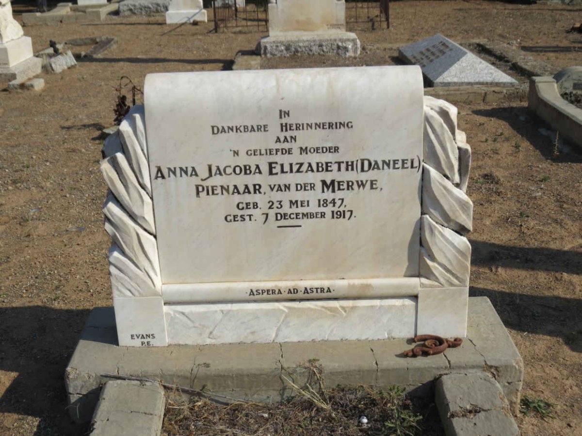 MERWE Anna Jacoba Elizabeth, van der, PIENAAR nee DANEEL 1847-1917