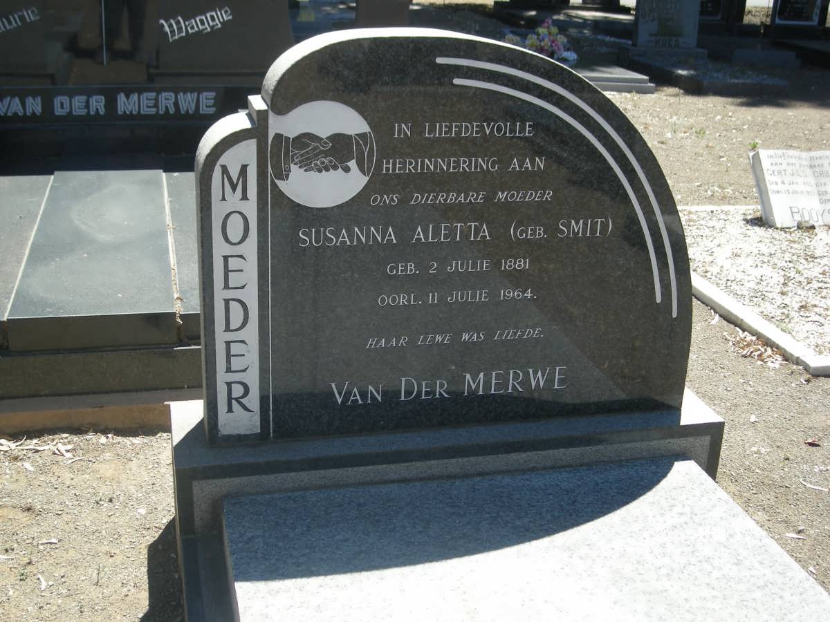 MERWE Susanna Aletta, van der nee SMIT 1881-1964