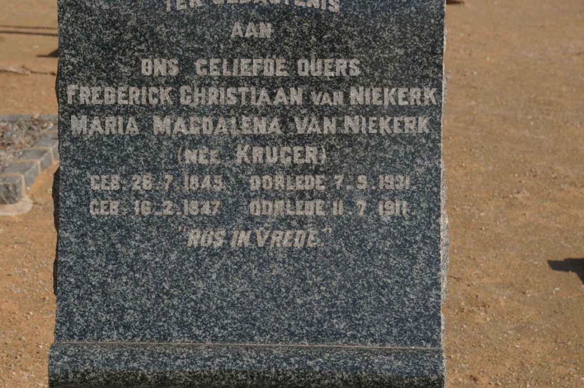NIEKERK Frederick Christiaan, van 1845-1931 &amp; Maria Magdalena KRUGER 1847-1911