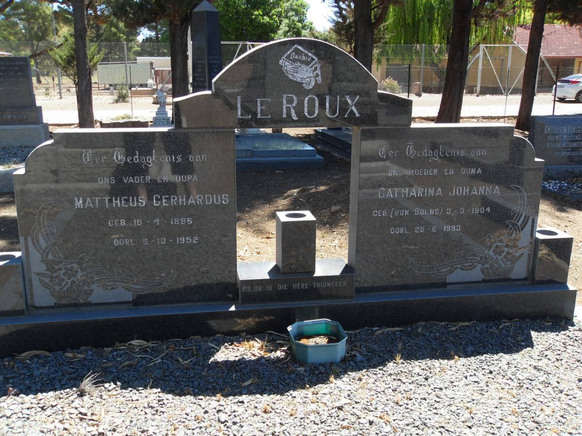 ROUX Mattheus Gerhardus, le 1886-1952 &amp; Catharina Johanna VON SOLMS 1904-1983
