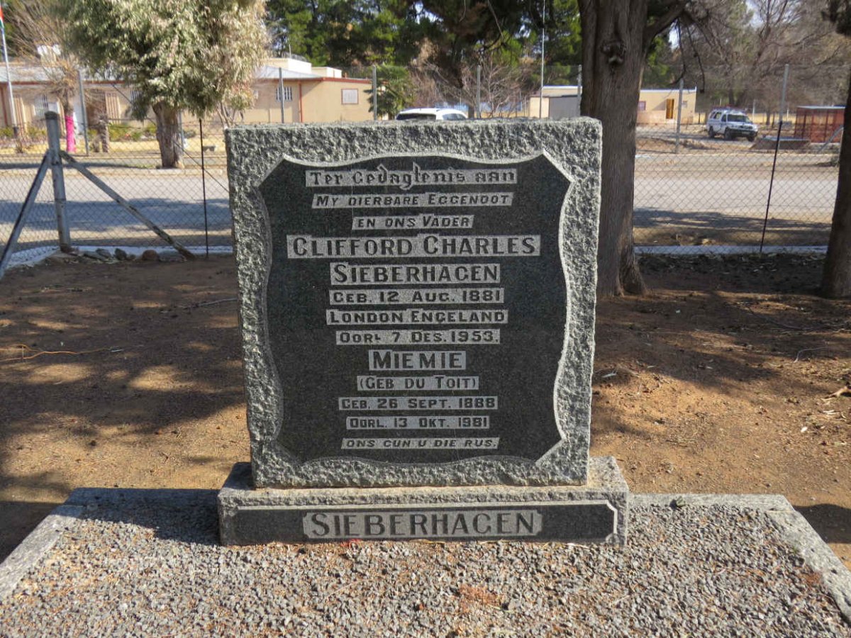 SIEBERHAGEN Clifford Charles 1881-1953 &amp; Miemie DU TOIT 1888-1981