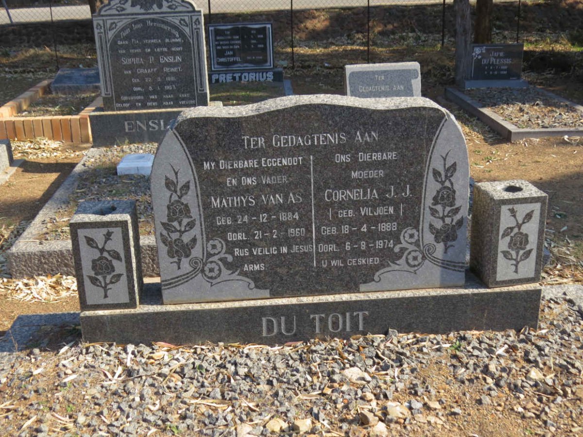 TOIT Mathys Van As, du 1884-1960 &amp; Cornelia J.J. VILJOEN 1888-1974