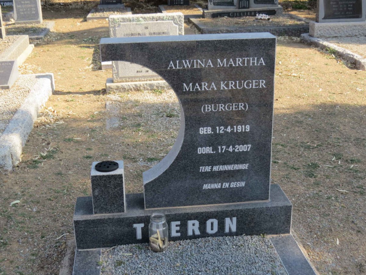 THERON Carel Johannes 1915-1967 &amp; Alwina Martha Mara Kruger BURGER 1919-2007