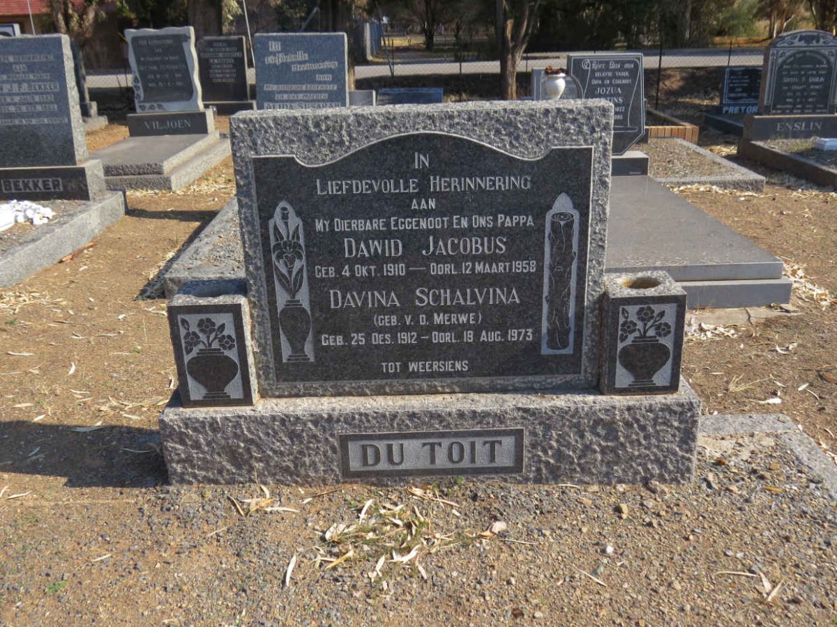 TOIT Dawid Jacobus, du 1910-1958 &amp; Davina Schalvina V.D. MERWE 1912-1973