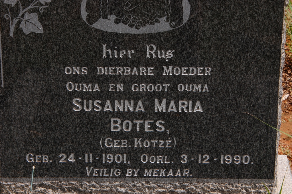 BOTES Susanna Maria nee KOTZE 1901-1990