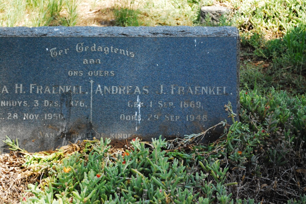 FRAENKEL Andreas J. 1869-1948 &amp; Johanna H. GELDENHUYS 1876-195?