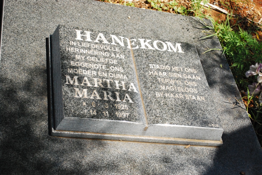 HANEKOM Martha Maria 1926-1997