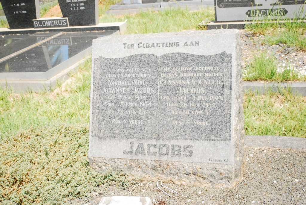 JACOBS Michael Johannes 1904-1994 &amp; Classina S. 1903-1954