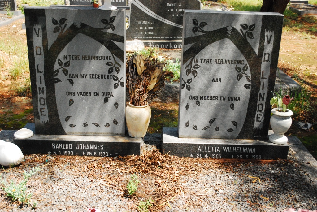 LINDE Barend Johannes, v.d. 1903-1970 &amp; Aletta Wilhelmina 1905-1988