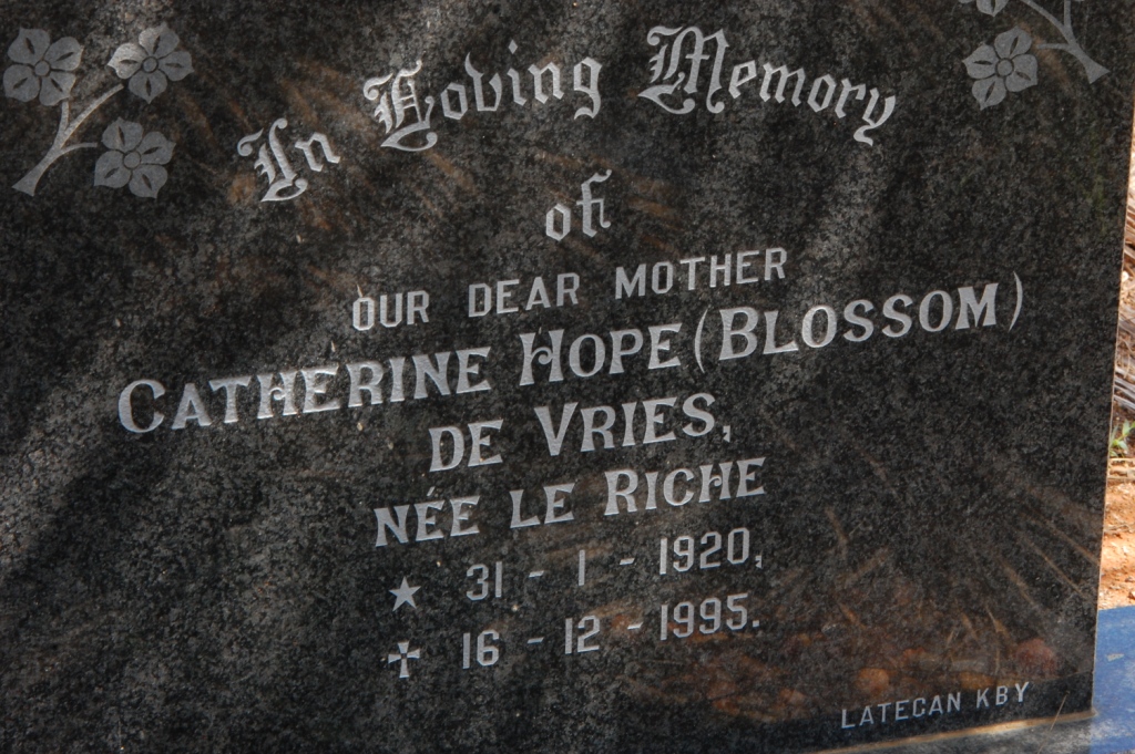 VRIES Catherine Hope, de nee LE RICHE 1920-1995