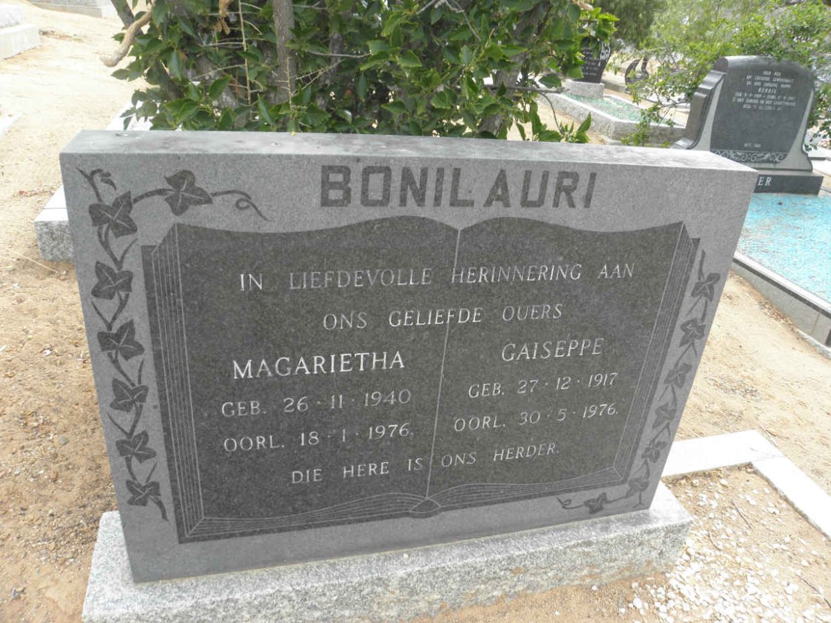 BONILAURI Gaiseppe 1917-1976 &amp; Magarietha 1940-1976