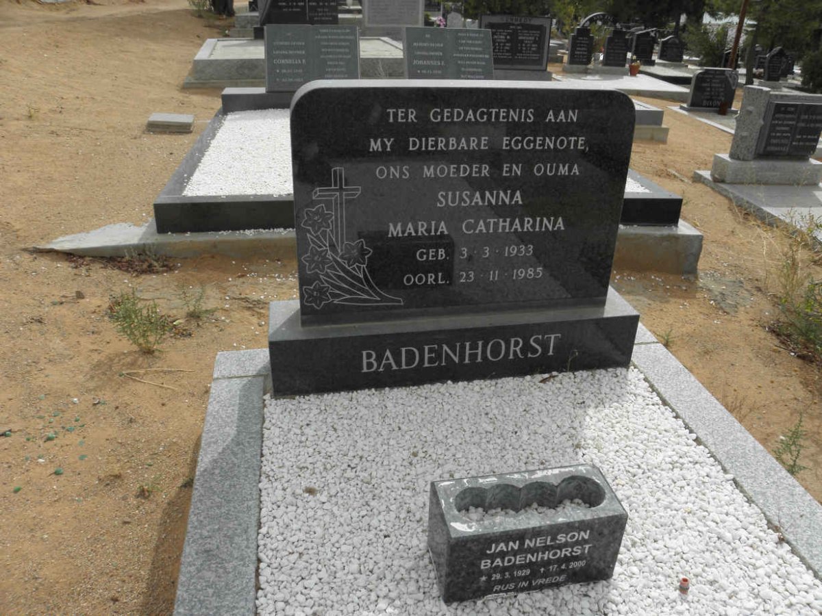 BADENHORST Jan Nelson 1929-2000 &amp; Susanna Maria Catharina 1933-1985