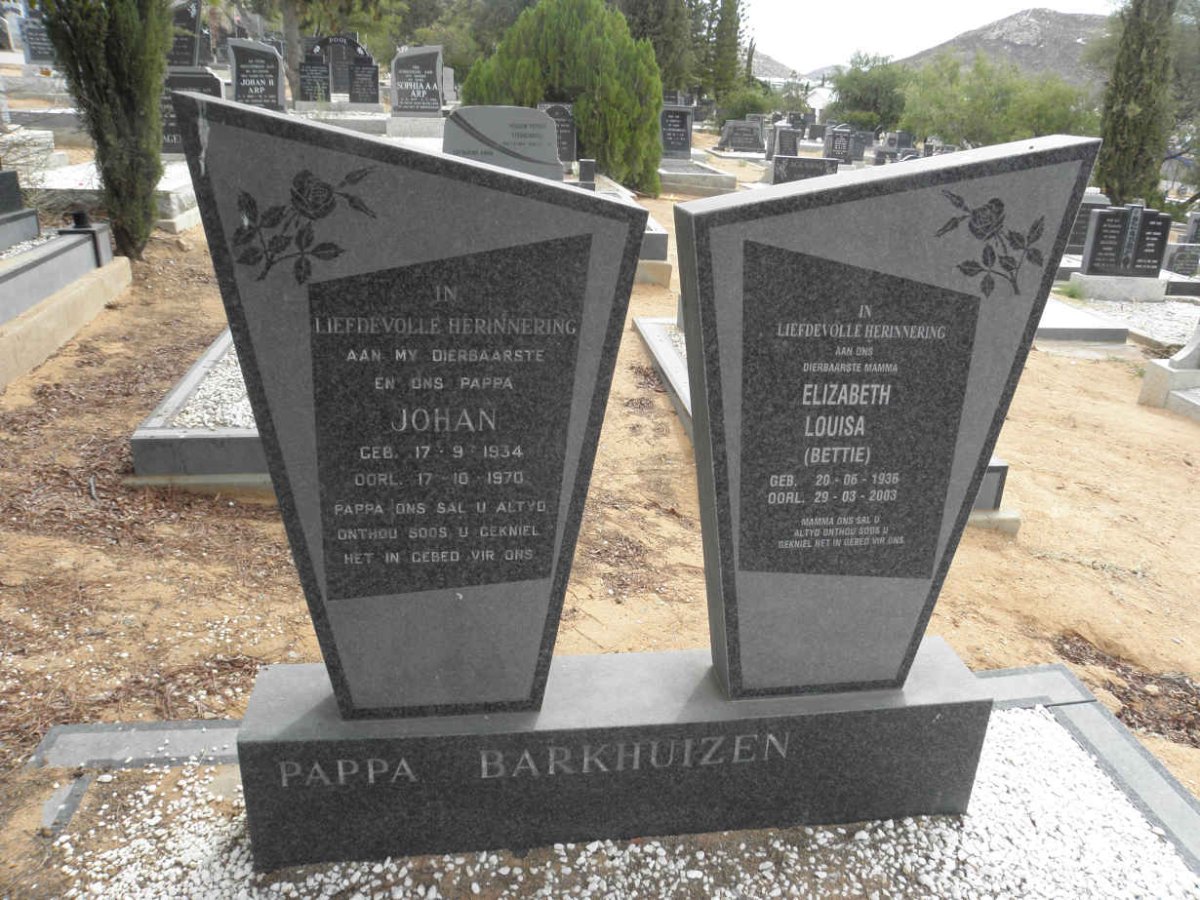 BARKHUIZEN Johan 1934-1970 &amp; Elizabeth Louisa 1936-2003