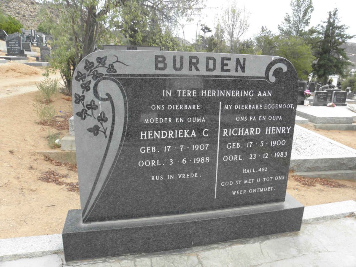 BURDEN Richard Henry 1900-1983 &amp; Hendrieka C. 1907-1988