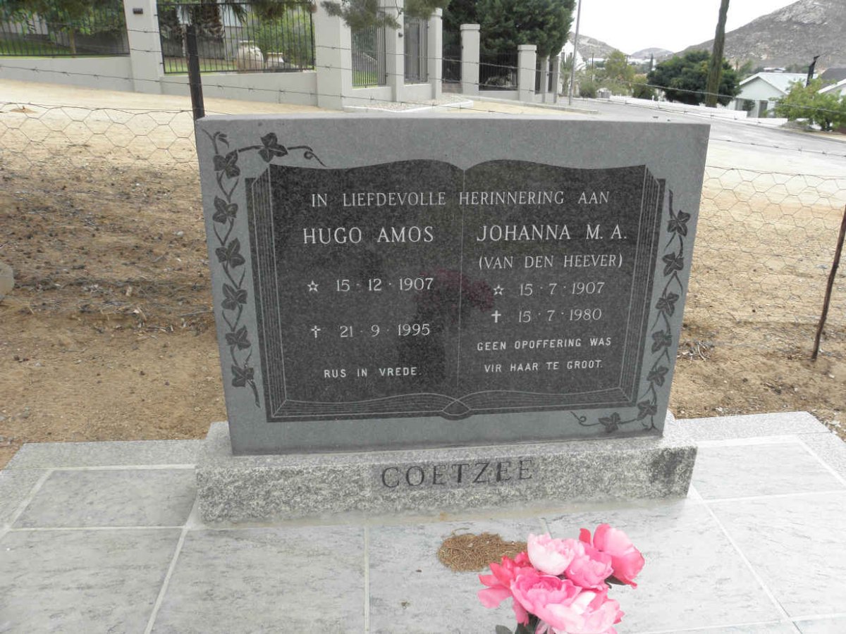 COETZEE Hugo Amos 1907-1995 &amp; Johanna M.A. VAN DEN HEEVER  1907-1980