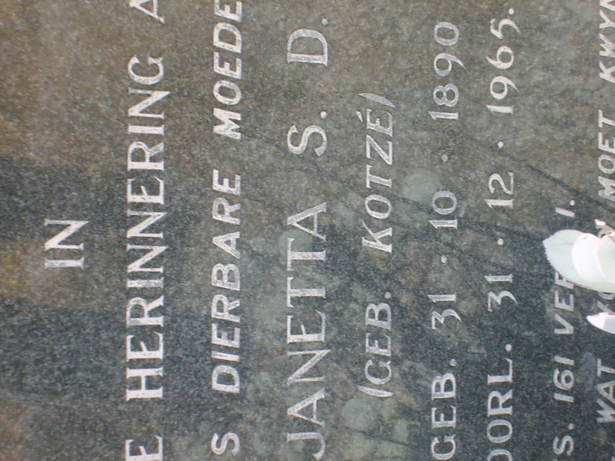 COETZEE Janetta S.D. nee KOTZÉ 1890-1965